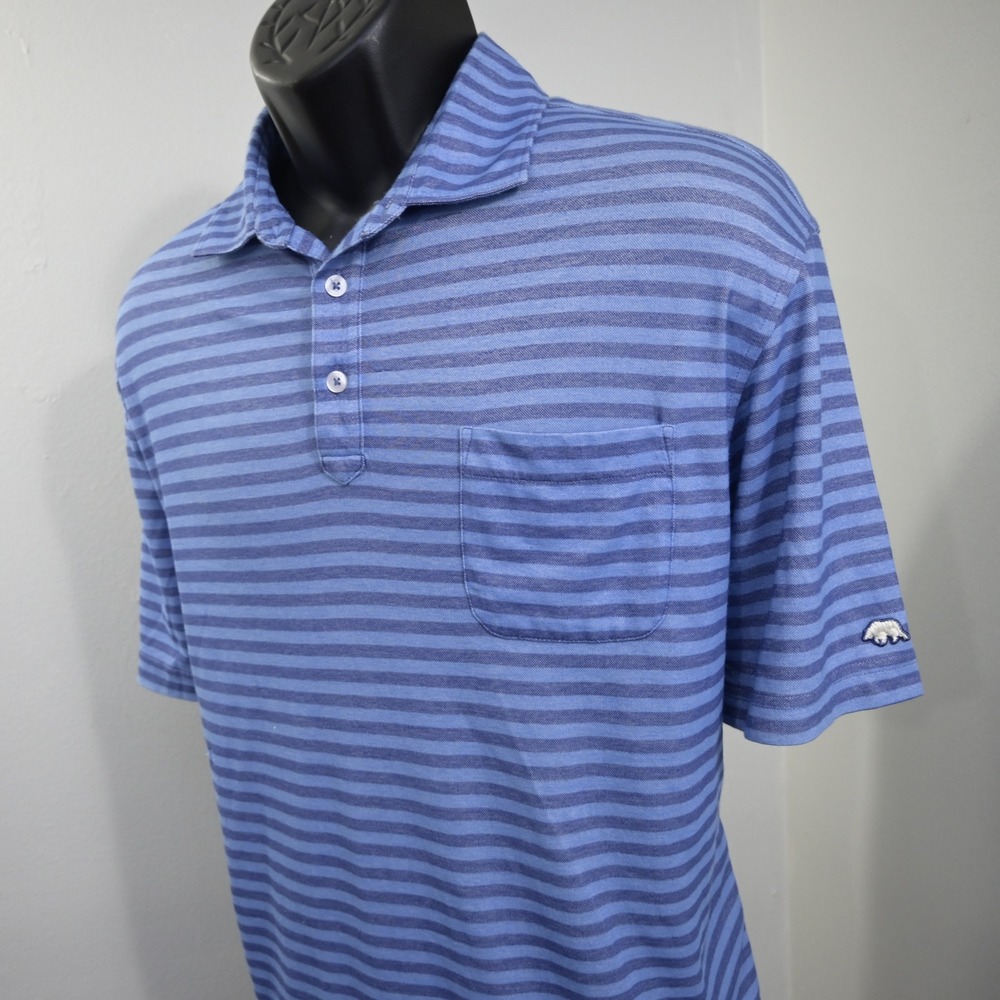 Onward Reserve Loyalty Line Polo Mens XL Blue Striped Short Sleeve Pocket